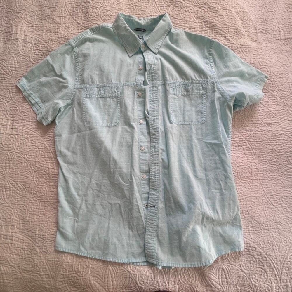 IZOD mens short sleeve button up green XL